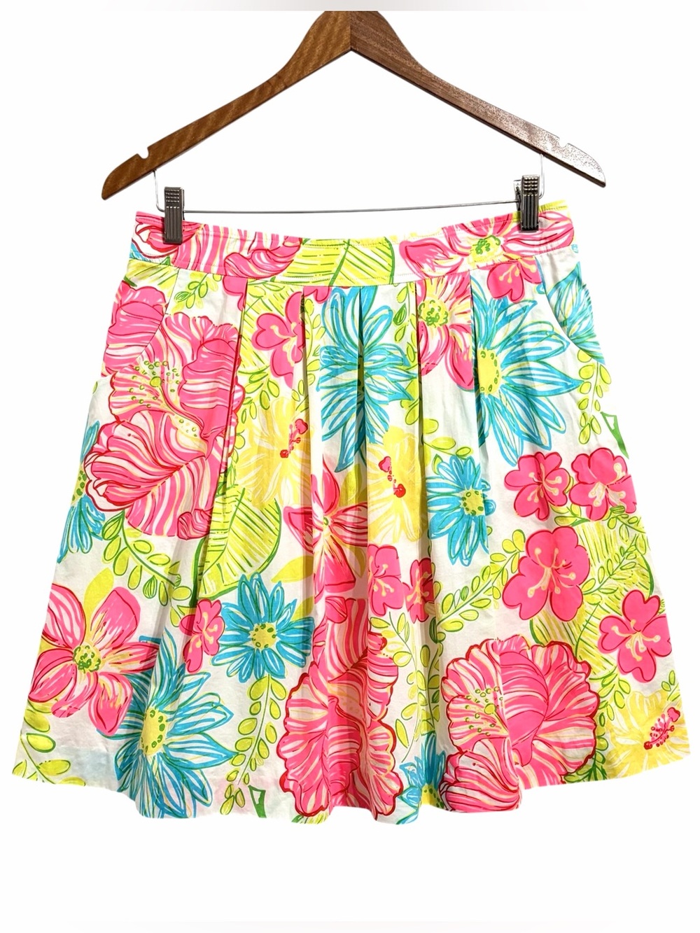 Lilly Pulitzer Tropical Hibiscus Floral Pleated Skirt Womens 6 Resortwear Neon